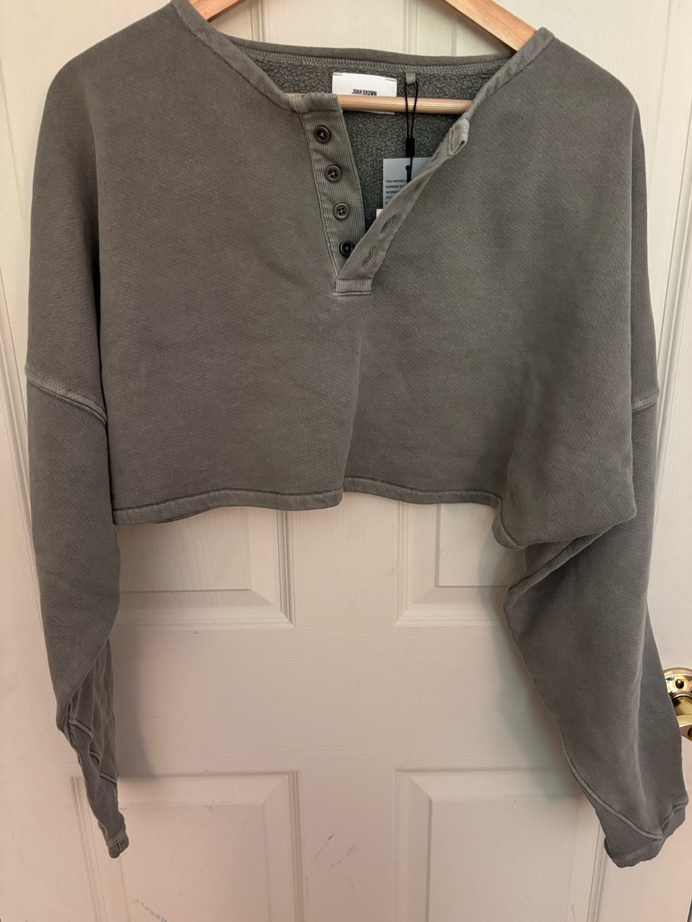 Joah Brown Cropped Henley Sweat Top